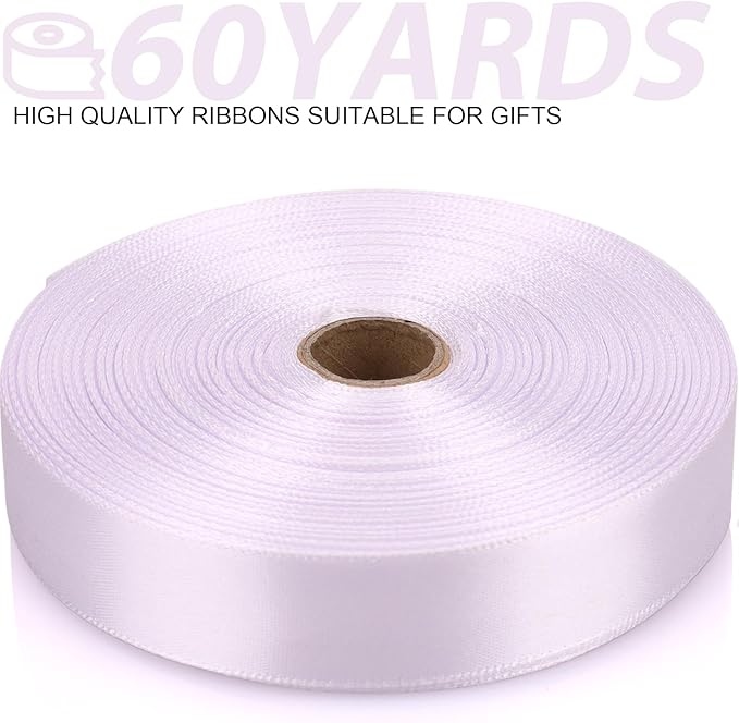 White 7/8 Inch 60 Yards Satin Craft Ribbon - Single Face Polyester Ribbon for Handmade Roses, Gift Wrapping, Timeless Flower, Bouquets, Wedding and Party Decoration