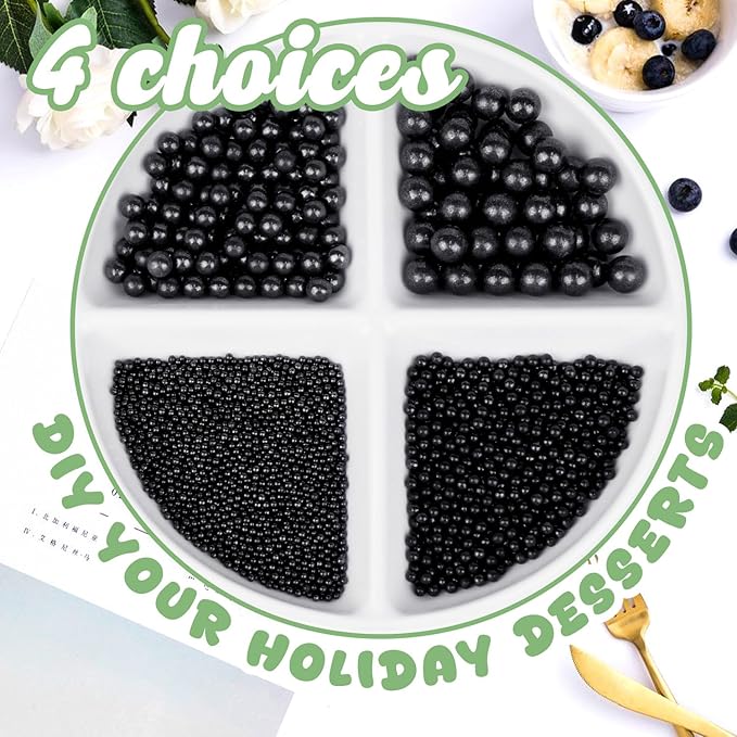 Dazzjoy Black Pearl Sprinkles for Cake Decorating, Food Grade, Edible Pearls for Cake Decorating, 150g/5.29oz, Cake Decoration & Cupcake Topper, Wedding Party Valentines Supplies