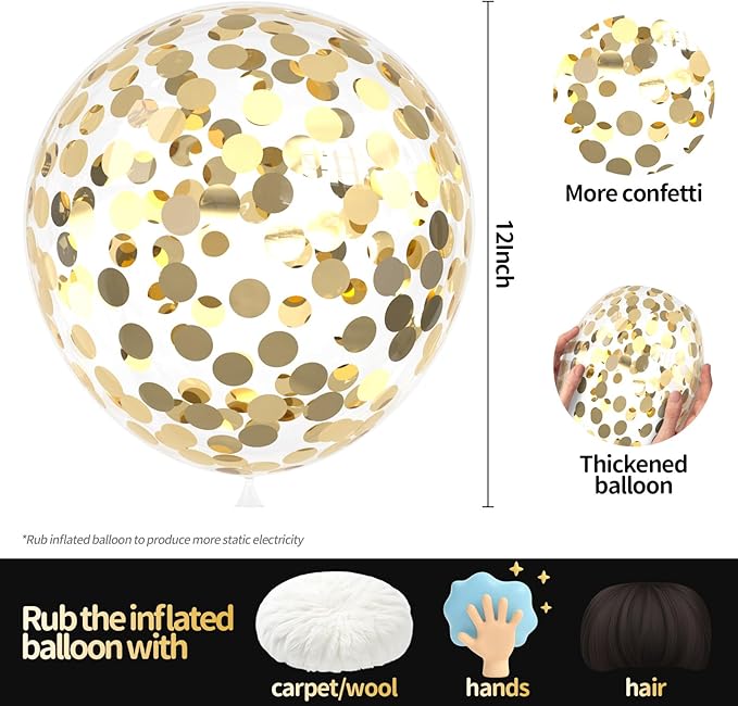 VHUWE Champagne Gold Confetti Balloons 25 Pcs, 12 Inch Thickened Clear Latex Balloon with Confetti Inside for Birthday Party Baby Shower Graduation Anniversary Engagement Decorations Supplies