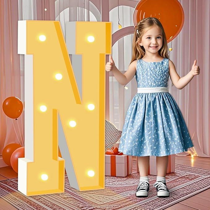3FT Marquee Letter N, Block Marquee Light Up Letters for Birthday Baby Shower Party Backdrop Decor, Large Light Up Letters for Indoor & Outdoor Wedding Engagement Party Decorations