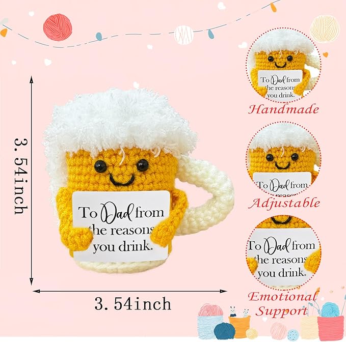 Emotional Support Crochet Beer,Drinker Gift for Men,Dad Ideals Gifts,Funny Stuff,Cute Crochet Beer Home Decor for Housewarming Gift,Friendship Gifts,Christmas Stocking Stuffers