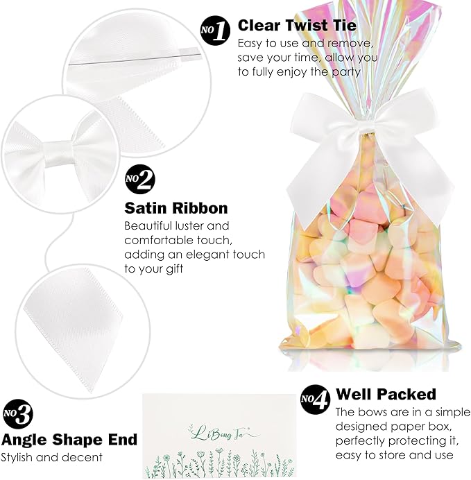 3.5" White Bow Satin Pre-Tied Bows for Gift Wrapping, Small Bows for Crafts, Premade Bows, Candy Apple Bows, Twist Tie Bows for Cake Decorating, Party Favor, Wedding Decoration-36 Counts