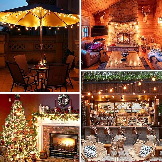 50Ft Outdoor Patio String Lights, G40 Clear String Lights with 53 Globe Bulbs, Waterproof Connectable Hanging String Lights for Outside Backyard Wedding Party Decor, E12 Base, Brown Wire