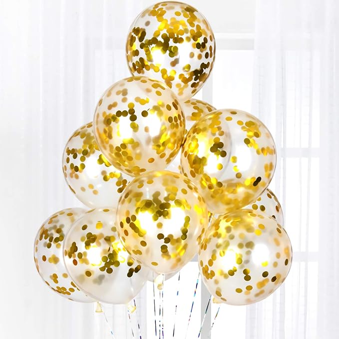 Gold Confetti Balloons, 25 Pcs Thickened 12 Inch Clear Latex Balloon with Confetti Inside for Graduation Decorations Engagement Bridal Shower Party Baby Shower Birthday Party Decoration Supplies
