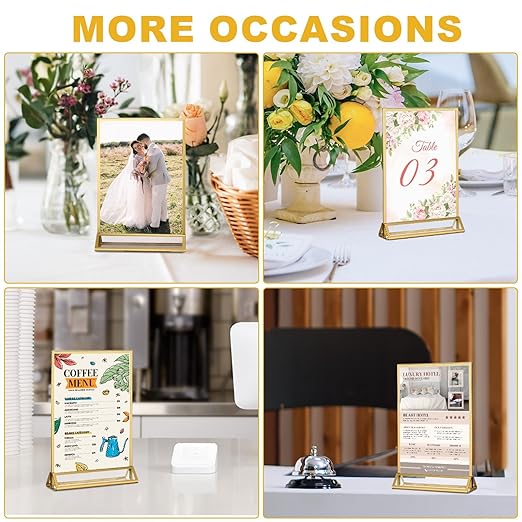 EHWINE 14 Pack 4×6 Clear Acrylic Sign Holder with Gold Borders and Vertical Stand, Double Sided Table Menu Holders Picture Frames for Wedding Table Numbers, Restaurant Signs, Photos and Art Display