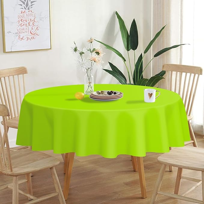 QIKSION Lime Green Round Tablecloth 12 Pack, 84 Inch Plastic Table Cover Disposable for Parties