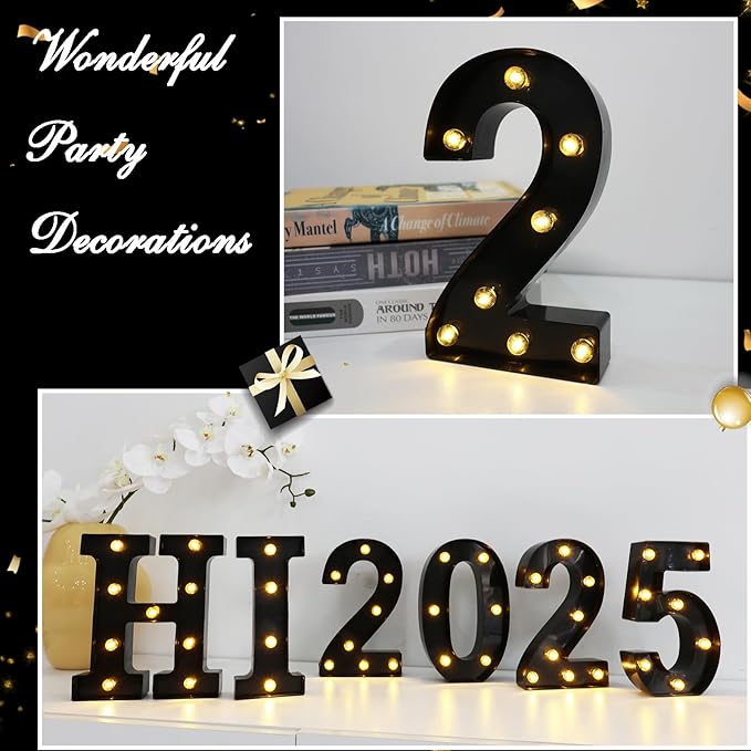 LED Marquee Numbers, 8.58 Inch Led Light Up Numbers for Party, Small Light Up Letters, Battery Powered Lighted Number for Table, Birthday, Night Light, Christmas or Home Decor (Black, Number 2)