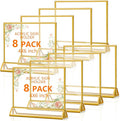 8 Pack Acrylic Sign Holders with Golden Border, Double Sided Clear Picture Frames, 6 x 4 Table Number Holders, Horizontal Menu Holders for Wedding Reception Art Display Party Decoration
