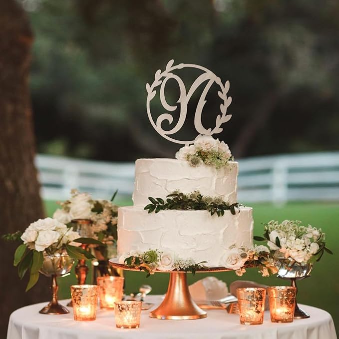 LINGTEER Personalized Inital Letter N Wooden Cake Topper Perfect for Birthday Rustic Wedding Party Keepsake Decoration