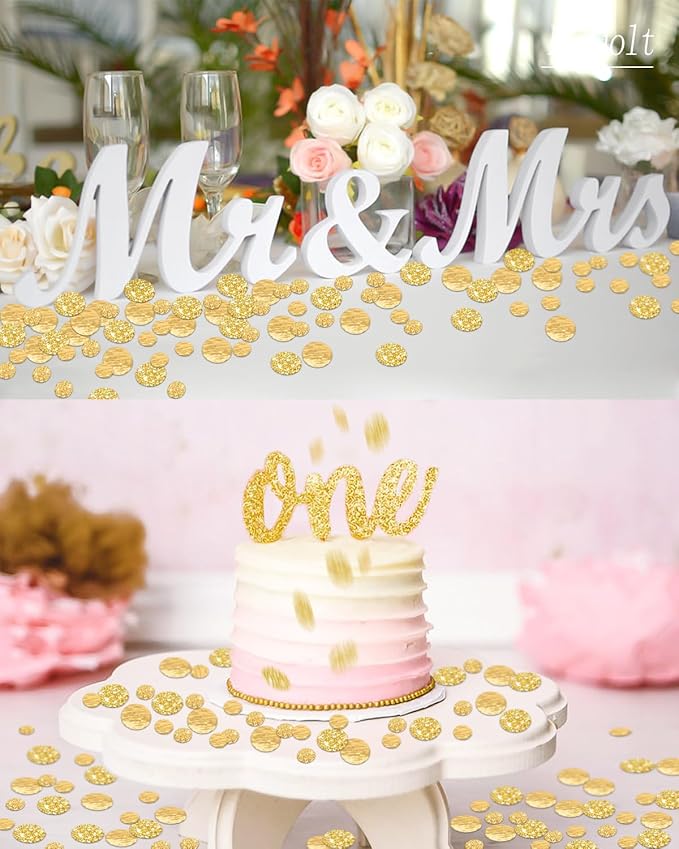 Golden Confetti Glitter Scatter Table Decoration Surprise Paper Craft Birthday Party Anniversary Supplies Bridal Baby Shower Party Wedding Gift Circle Dots Decor 100 Pcs