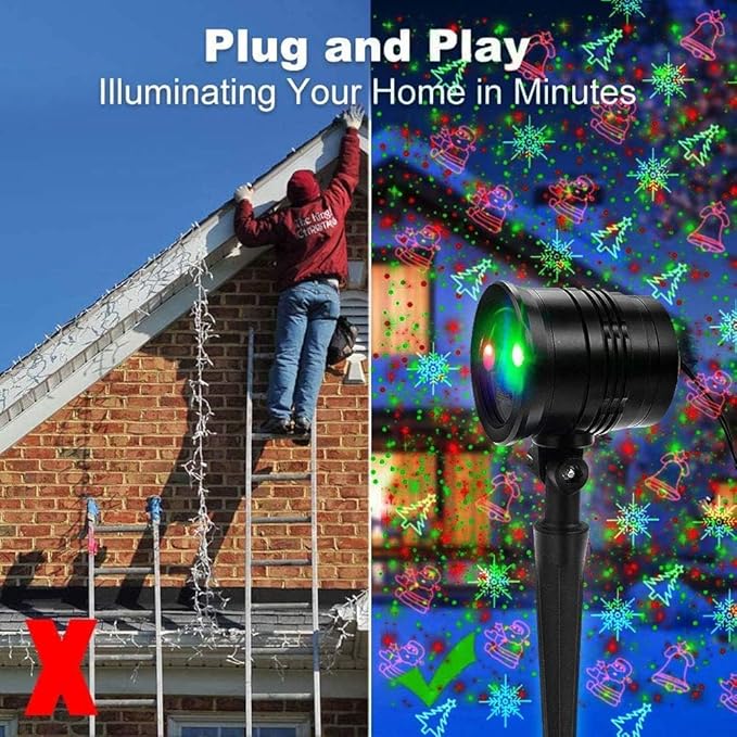 Christmas Projector Lights Outdoor, Led Christmas Laser Lights Landscape Spotlight Red and Green Star Show with Remote Control,Indoor Outdoor Holiday Decoration for Party Garden Wall Decoration
