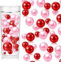 100PCS Red Pink Faux Pearls Beads for Centerpiece Vases, Vase Filler Faux Pearls, No Holes Filler Beads for Party Anniversary Valentine's Day Table Decor, 14/20/30mm