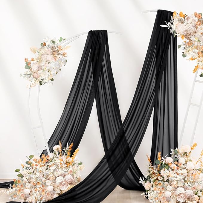 Black Wedding Arch Draping Fabric 29" x 20 FT Black Drapes for Backdrop Sheer Curtains Wedding Drapes for Romantic Bridal Baby Shower Decorations Ceremony Birthday Party Fall Outdoor Events