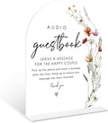 Boho Floral Audio Guest Book Sign, 6 x 8 Inch White Arch Acrylic Wedding Sign with Holder, Wedding Sign for Ceremony and Reception, Wedding Decoration, Wedding Supplies - BX29