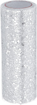 PATIKIL Tulle Fabric Rolls, 6 Inch by 10 Yards Fabric Spool Tulle Sparkling Ribbon Netting Sequin for DIY Tutu Skirts Crafts Wedding Party Decorations, White