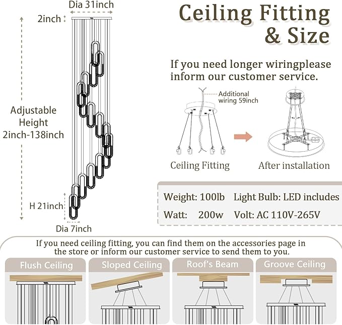 H138 Large Chandelier for High Ceiling,Modern 16-Rings Crystal Chandeliers for Entryway,Silver Pendant Light for Living Room,Foyer,Entryway LED Dimmable Staircase Chandelier