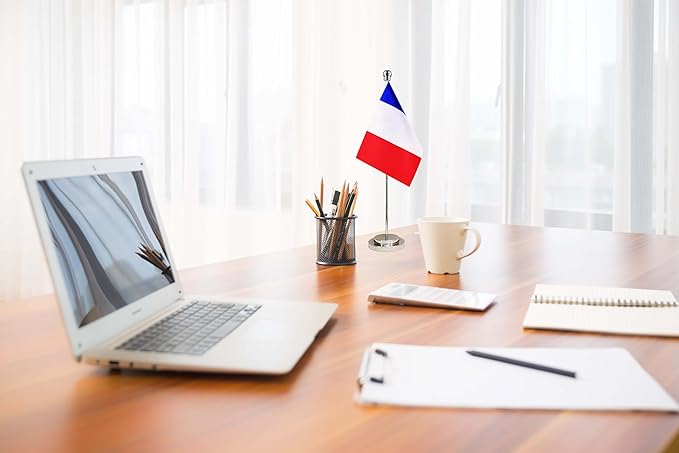 France French Deluxe Desk Flag Set Small Mini Miniature France French Table Desktop Flags,Festival Events Celebration,Office Decoration-2 Pack