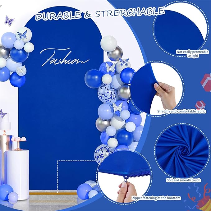 SoarDream 7.2FT Wedding Arch Cover Navy Blue Spandex Fitted Wedding Arch Stand Covers Fitted for Round Top Chiara Arch Cover Stretchy Backdrop for Birthday Birthday Party Balloon Decor