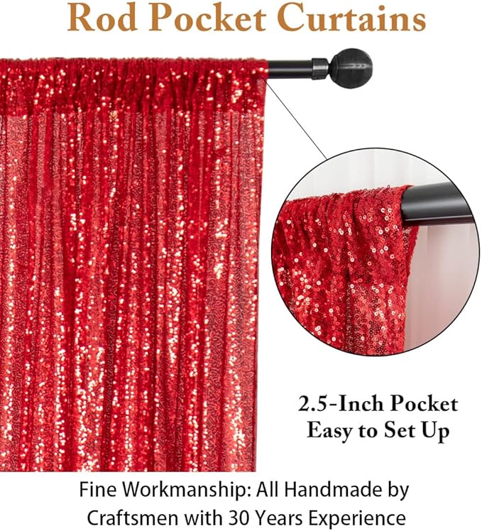 ShiDianYi Sequin Backdrop Curtain 10x10 FT Red Sequins Fabric Drapes for Photography Shimmer Sequined Curtain for Parties Red Backdrops Photo Background for Christmas/Wedding