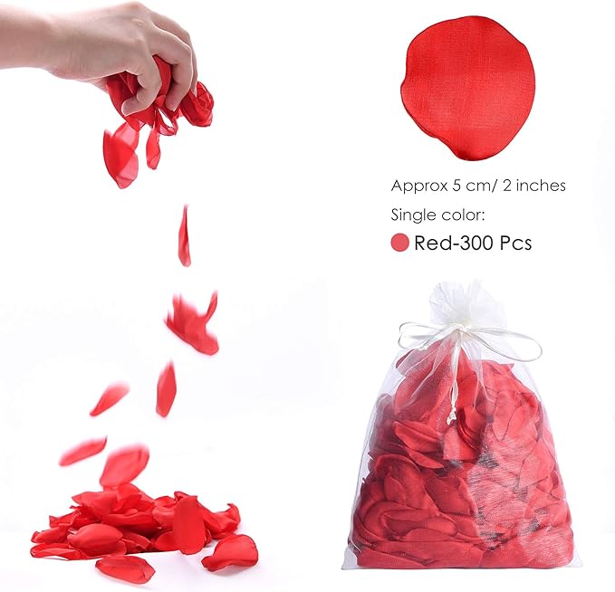 300pcs Artificial Red Rose Petals for Romantic Night Flower Girl Silk Flower Petals for Wedding Aisle Table Centerpieces Confetti Party Favors Table Decoration(Red)