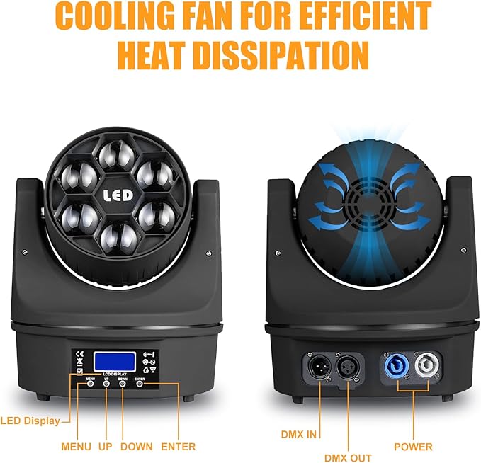 Moving Head Light 6x15W Mini Bee Eye Dj Light RGBW 4in1 LED Stage Lighting Rotate Beam Effect DMX512 Sound Activated for dj bar Parties Wedding Bar Church Show 2 Pack