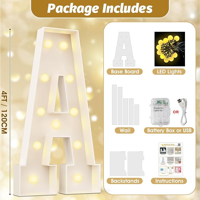 Ledido 4FT Marquee Light Up Letters, Large Light Up Letters for Party Decoration, Marquee Letter for Birthday Baby Shower Graduation Wedding, Pre-cut Foam Board Assembly Required Letter O