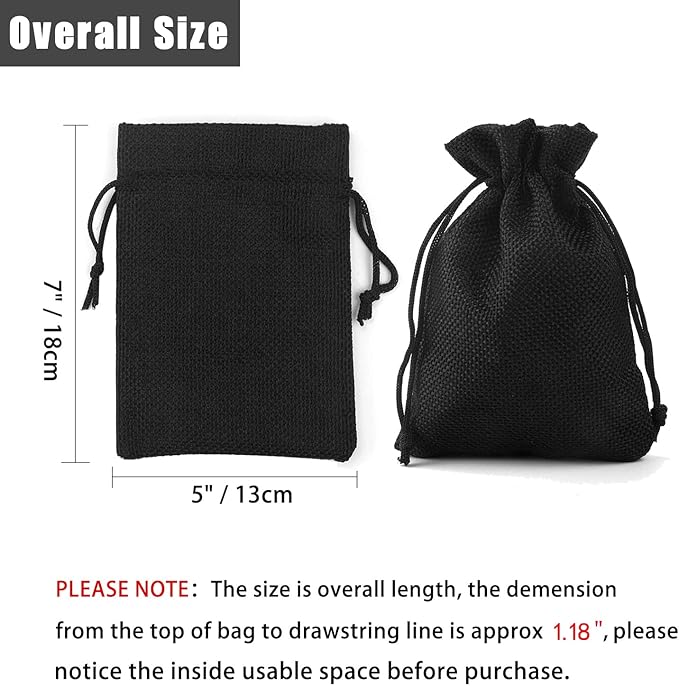 20Pcs Black Burlap Bags 5x7 inch, Drawstring Linen Gift Bags Small Jewelry Jute Sacks Halloween Candy Pouch Wedding Party Favor Bags