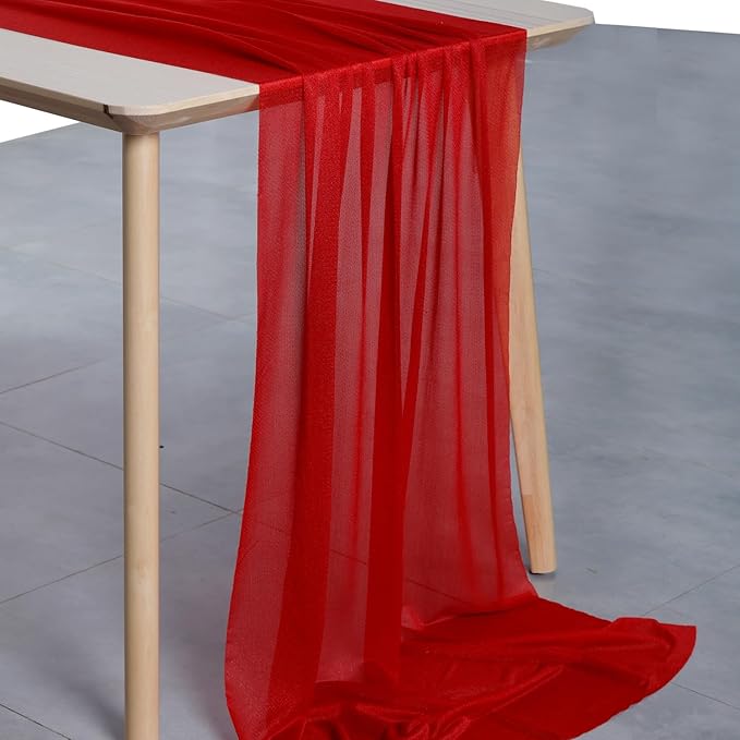 MDS Halloween Chiffon Table Runner - 5 Pack, 29 x 170 Inches, 14ft Each - Sheer Spooky Table Runners for Haunted House Parties, Trick-or-Treat Tables, Witchy Décor, Wedding & Events - Red