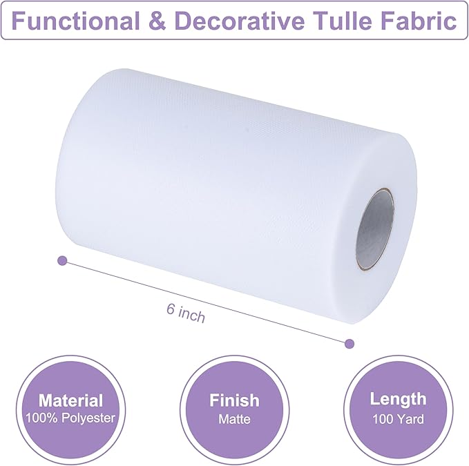 Dark Violet Tulle Fabric Rolls 6 Inch by 100 Yards (300 feet) Tulle Roll Spool Fabric for DIY Tutu Skirt Baby Shower Birthday Party Wedding Decorations Christmas Craft Supplies (Dark Violet)
