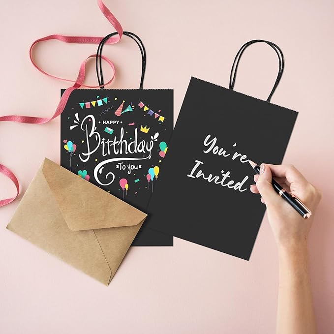 METRONIC Kraft Paper Gift Bags with Handles 5.25x3.75x8 Inch 20000 Pack | Christmas, Birthday Party Favors, Retail Shopping, Small Business Bulk | Black Gift Wrap Bag
