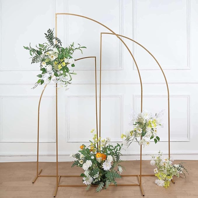 Tableclothsfactory 7ft Gold Metal Wedding Arch Chiara Backdrop Stand, Half Moon Floral Frame Arbor Display
