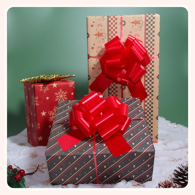 6 Pcs 6 Inch Red Pull Bows, Perfect for Gift Wrapping, Gift Wrapping Baskets Wedding Christmas Party Decorations, Crafts – Quality Pull Bows for Gifts and Decorations