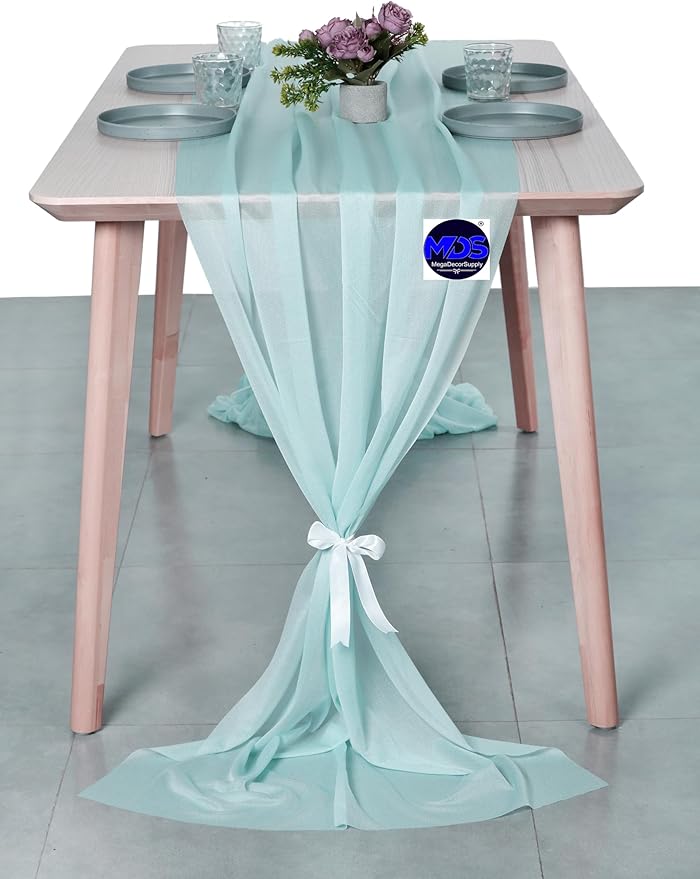 MDS Halloween Chiffon Table Runner - 25 Pack, 29 x 170 Inches, 14ft Each - Sheer Spooky Table Runners for Haunted House Parties, Trick-or-Treat Tables, Witchy Décor, Wedding & Events - Teal