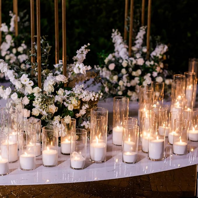 Sawysine 64 Pcs Glass Cylinder Vases 2.5''/2.95''/3.9'' Diameter Clear Flowers Vase Hurricane Floating Candles Holders for Table Centerpieces (2.95 x 6 in,2.95 x 8 in,2.95 x 10 in,2.95 x 12 in)