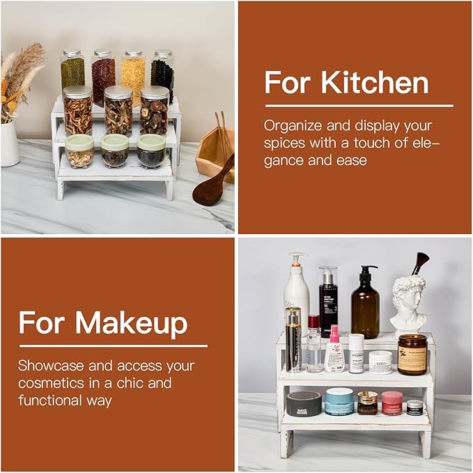 Set of 3 Wooden Rustic Cupcake Stand for 24 Cupcakes, Stepped Wood Display Stand for Weddings, Tiered Party Buffet Table Display Nesting Riser for Food , Dessert, Cookie, Craft Show, White
