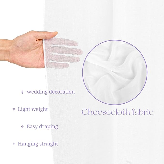 6 Panel White Wedding Drapes, 5ftx10ft Cheesecloth Sheer Fabric Curtains for Wedding Arch, Romantic Ceiling Decorations