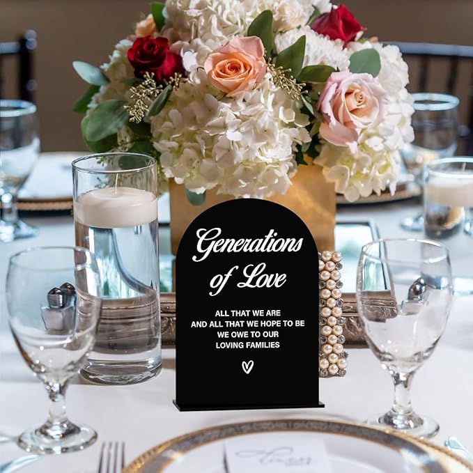 Acrylic Wedding Sign Generations of Love Sign for Wedding Wedding Signs for Ceremony Modern Calligraphy Arch Acrylic Table Top Sign for Wedding Reception and Event Party Table(black）