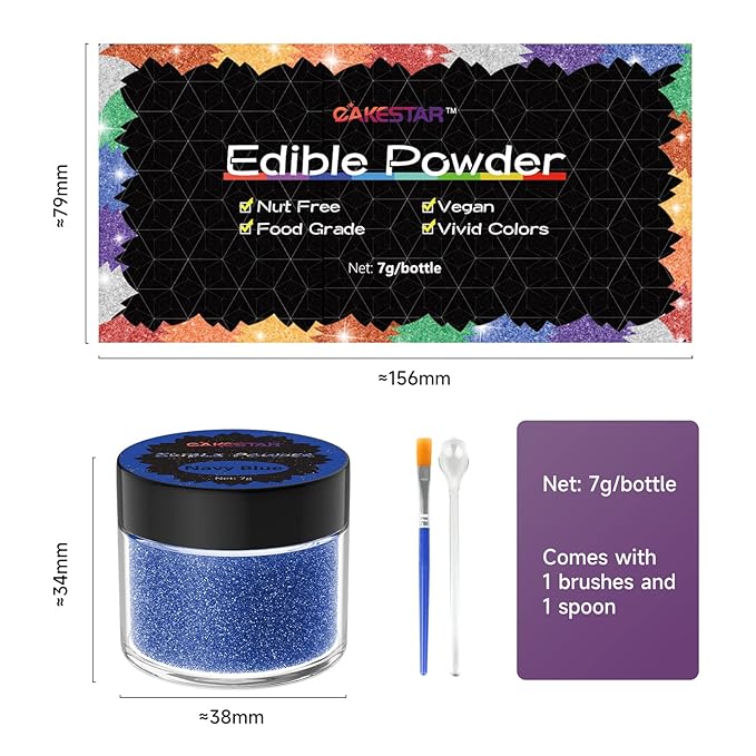 Cakestar Edible Glitter, 8 Colors Edible Luster Dust, Edible Glitters for Drinks, Food Shimmer Dust for Cookies, Cake Decorating, Strawberries, 7g/bottle