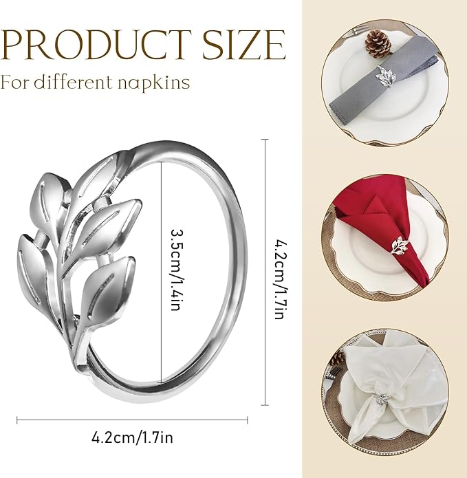 Silver Napkin Rings Set of 10 - Metal Napkin Rings for Table Settings, Weddings, Holiday Party Tables