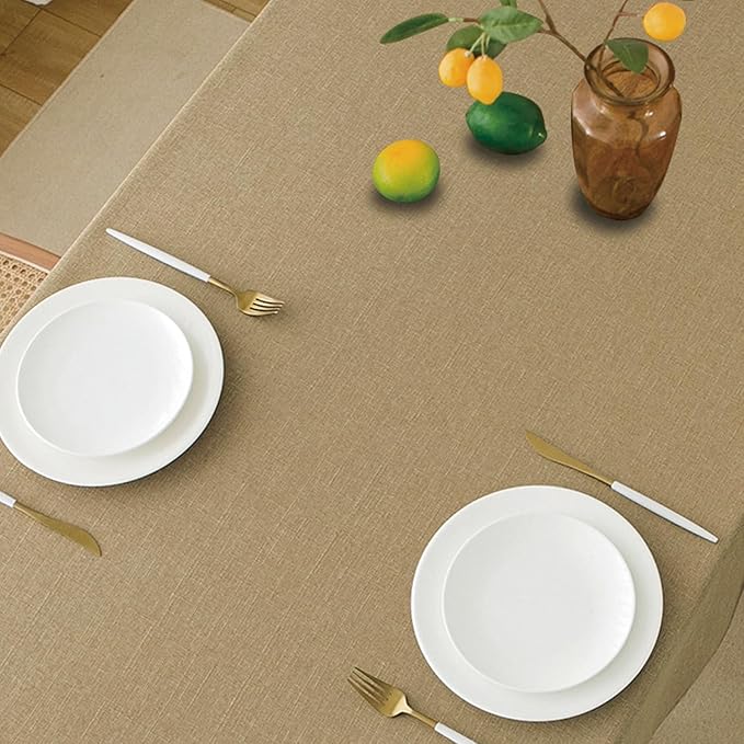 NLMUVW Tan Linen Tablecloth Rectangle, Farmhouse Table Cloth Textured Water Resistant Decorative Table Cover for Dining Kitchen, 54 x 108 Inch