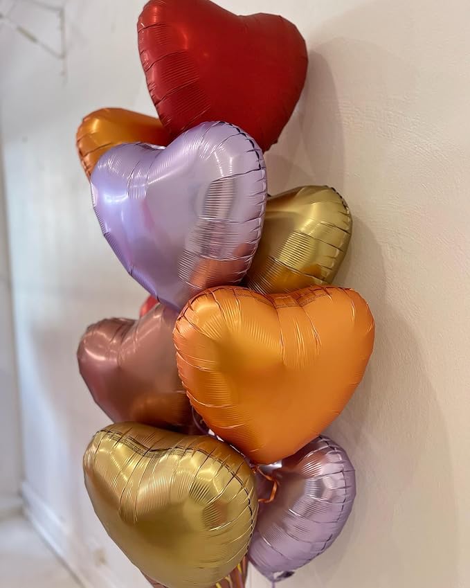 10Pcs Orange Foil Heart Shaped Balloons 18 Inch for Baby Shower, Wedding, Valentine Decorations - Love Party Decorations