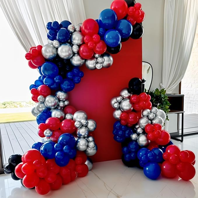Red Blue Black Balloons, 12 Inch Black Red Royal Blue Metallic Silver Confetti Balloons with Star Foil Balloon for Man Boys Birthday Party Baby Shower Graduation Party Decoration
