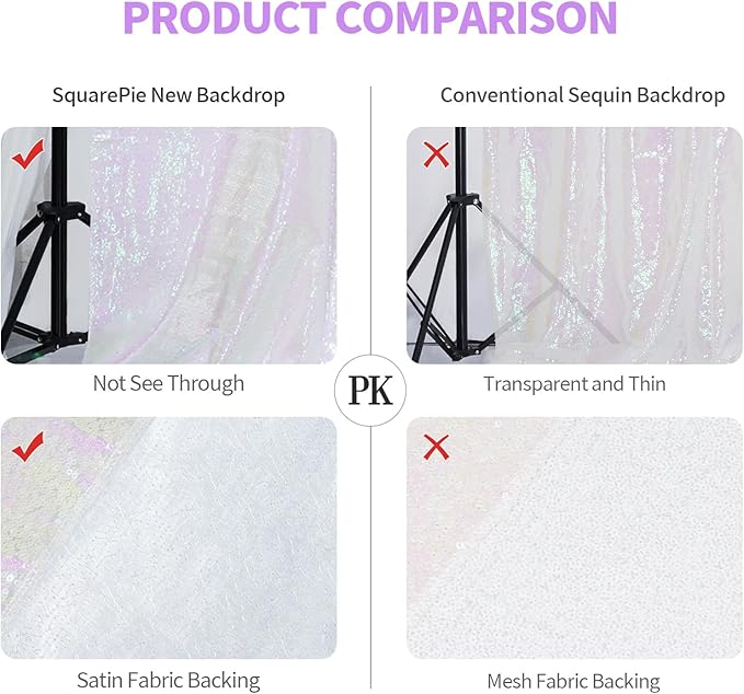 SquarePie Sequin Backdrop Non-Transparent Background Sparkly Curtain for Wedding Party 20FT x 10FT Iridescent