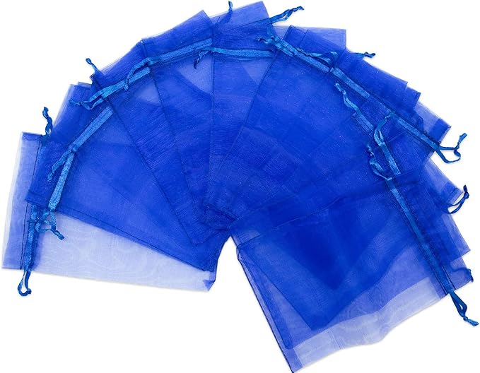 TheDisplayGuys 100-Pack XS 2 x 2 3/4" Royal Blue Sheer Organza Gift Bags with Drawstring, Jewelry Candy Treat Wedding Party Favors Mesh Pouch