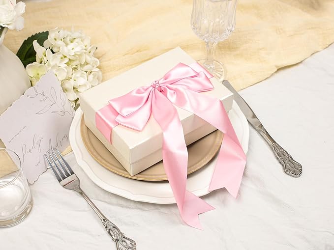 Rose Pink Satin Ribbon 1-1/2 inch X Continuous 25 Yards, Single Face Polyester Ribbon Perfect for Gift Wrapping, Flower Bouquet, Wedding Decor, Crafts, Bow Making, Sewing and More