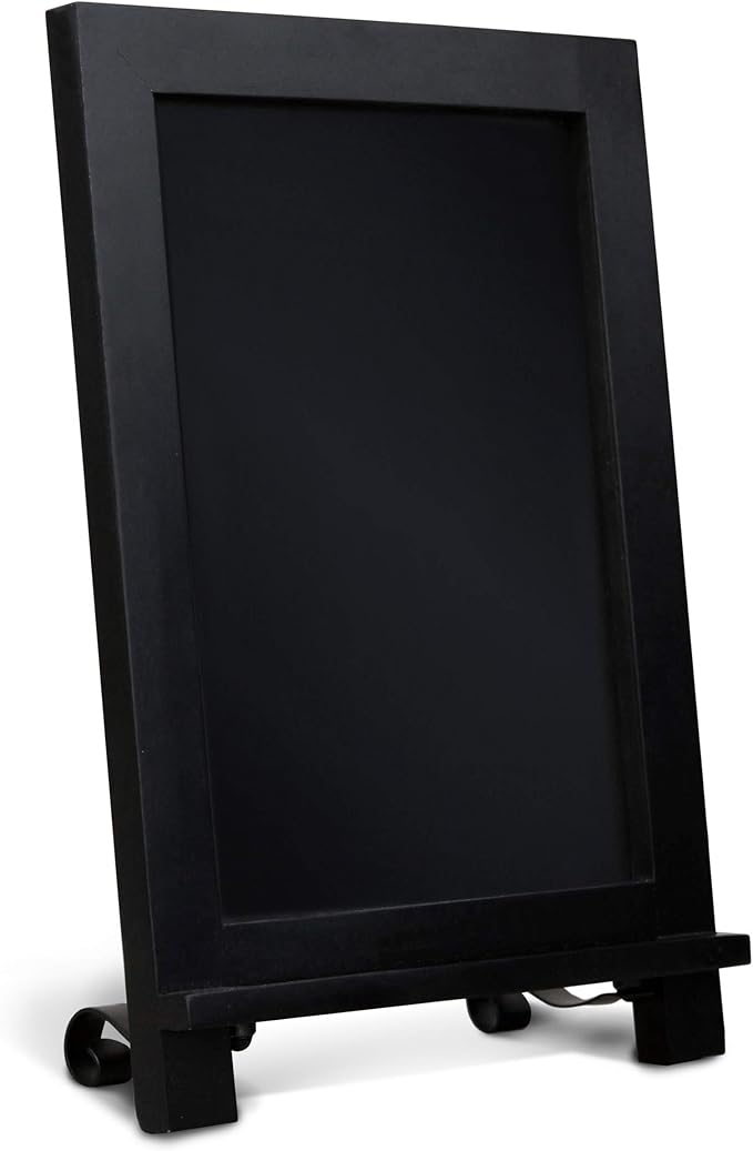 HBCY Creations Black Wooden Tabletop Chalkboard with Legs/Vintage Wedding Table Sign/Small Kitchen Countertop Memo Board/Antique Wooden Frame (9.5” x 14” Inches) (4 - Black)