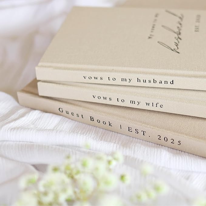 Wedding Vow Books His and Hers - 2 Pack Personalized 2025 Year His & Hers Book - Linen Hardcover Bride and Groom Notebook for Ceremony Vows - Bookmark & Lined Pages - Renewal & Wedding Must Haves