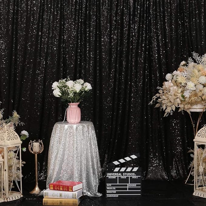 Juya Delight Black Sequin Backdrop Curtain,4PCS 2FTx8ft Glitter Backdrop Curtain for Party,Birthday,Christmas Wedding Decoration