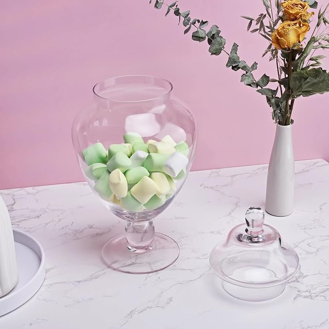 Glass Apothecary Jars with Lid, Clear Glass Candy Jar for Candy Buffet, Decorative Glass Jar for Party, Wedding and Home Decor, Classic Glass Candy Canister (Height: 12.6", Diameter: 6.5")
