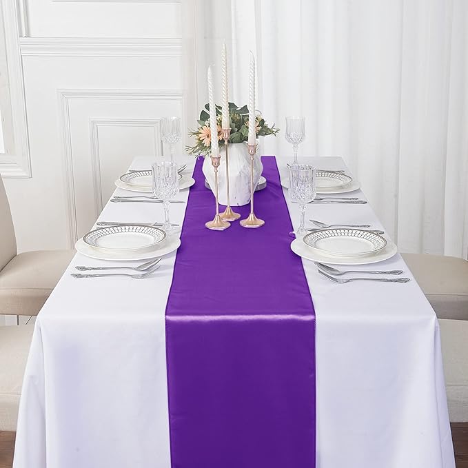 12Pack Table Runner 12 x 108 Inches Satin Silk Table Runner for Wedding, Birthday Party, Banquets, Graduations Decoration, fit Rectange and Round Table-Purple